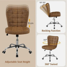 Mid Back Office Chair Faux Leather Computer Chair Armless Task Chair Retro Brown - thumbnail 5