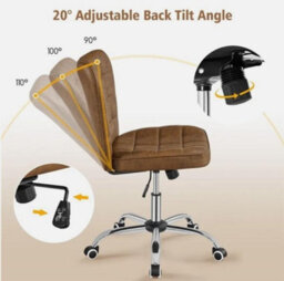 Mid Back Office Chair Faux Leather Computer Chair Armless Task Chair Retro Brown - thumbnail 4