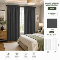Aspire Homeware Dark Grey Plain Blackout Room Darkening Pencil Pleat Curtain Pair (W) 228Cm X (D)228Cm With Tie Back Pair - thumbnail 9