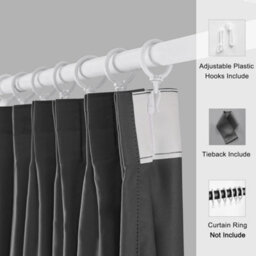 Aspire Homeware Dark Grey Plain Blackout Room Darkening Pencil Pleat Curtain Pair (W) 228Cm X (D)228Cm With Tie Back Pair - thumbnail 3