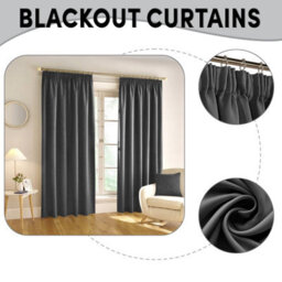 Aspire Homeware Dark Grey Plain Blackout Room Darkening Pencil Pleat Curtain Pair (W) 228Cm X (D)228Cm With Tie Back Pair - thumbnail 7