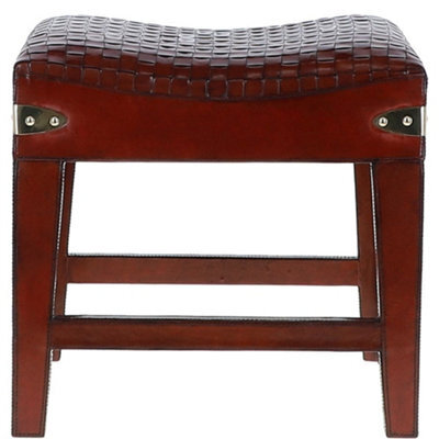 Ashwood Leather Leather Covered Wood Frame Vintage Woven Leather Stool Chestnut - image 1