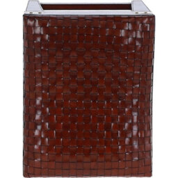 Ashwood Leather Leather Covered Wood Frame Vintage Woven Leather Stool Chestnut - thumbnail 2