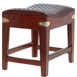 Ashwood Leather Leather Covered Wood Frame Vintage Woven Leather Stool Chestnut - thumbnail 5