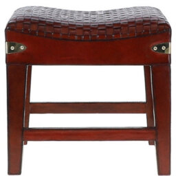 Ashwood Leather Leather Covered Wood Frame Vintage Woven Leather Stool Chestnut - thumbnail 4