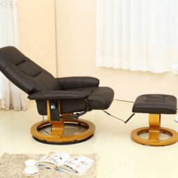 More4Homes Tuscany Bonded Leather Brown Swivel Recliner Massage Chair W Foot Stool Armchair 8 Motor Massage Unit Built In - thumbnail 3