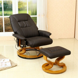 More4Homes Tuscany Bonded Leather Brown Swivel Recliner Massage Chair W Foot Stool Armchair 8 Motor Massage Unit Built In - thumbnail 4