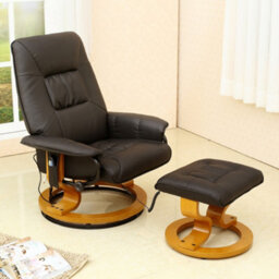 More4Homes Tuscany Bonded Leather Brown Swivel Recliner Massage Chair W Foot Stool Armchair 8 Motor Massage Unit Built In