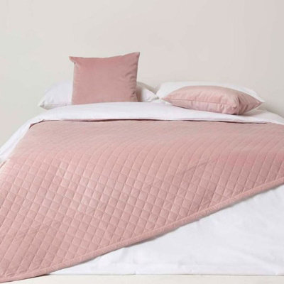 Homescapes Diamond Quilted Pink Velvet Throw - image 1