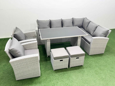 Fimous Outdoor Garden Furniture Sets 10 Seater Wicker Rattan Corner Sofa Sets With Dining Table 2 Small Footstools Light Grey - image 1