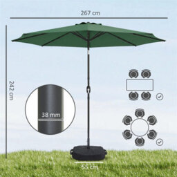 2.7 M Garden Parasol Umbrella With Cross Base, Sandbag, Green - thumbnail 2