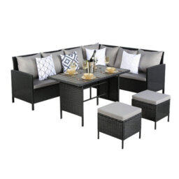 Thalia - Rattan Corner Sofa Set With Polywood Table And Stools - Black, 8 Seater With Weatherproof Cushions - thumbnail 8