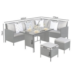 Thalia - Rattan Corner Sofa Set With Polywood Table And Stools - Black, 8 Seater With Weatherproof Cushions - thumbnail 9