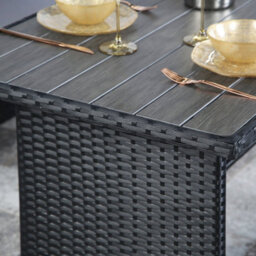 Thalia - Rattan Corner Sofa Set With Polywood Table And Stools - Black, 8 Seater With Weatherproof Cushions - thumbnail 4