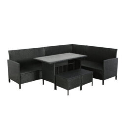 Thalia - Rattan Corner Sofa Set With Polywood Table And Stools - Black, 8 Seater With Weatherproof Cushions - thumbnail 6