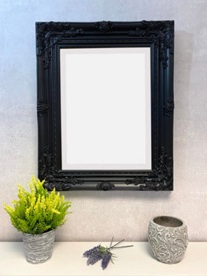 Downton Interiors Antique Style Black Wood Frame Wall Mirror 53Cm - image 1
