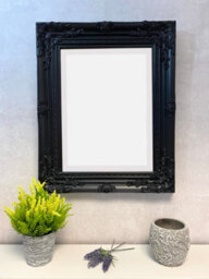 Downton Interiors Antique Style Black Wood Frame Wall Mirror 53Cm - thumbnail 1
