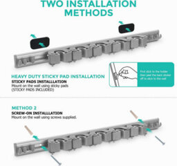 Livivo Wall Mounted Mop And Broom Holder Grey - thumbnail 5