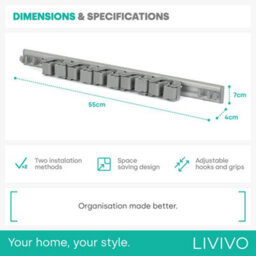 Livivo Wall Mounted Mop And Broom Holder Grey - thumbnail 9