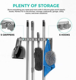 Livivo Wall Mounted Mop And Broom Holder Grey - thumbnail 4