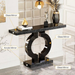 Black Modern Mirrored Console Table 43-Inch Entryway Table With O-Shaped Base - thumbnail 4