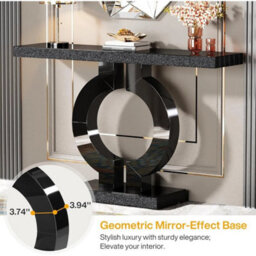 Black Modern Mirrored Console Table 43-Inch Entryway Table With O-Shaped Base - thumbnail 5