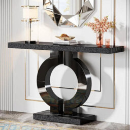 Black Modern Mirrored Console Table 43-Inch Entryway Table With O-Shaped Base - thumbnail 3