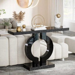 Black Modern Mirrored Console Table 43-Inch Entryway Table With O-Shaped Base - thumbnail 6