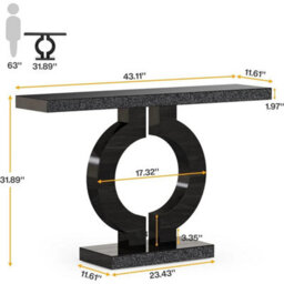 Black Modern Mirrored Console Table 43-Inch Entryway Table With O-Shaped Base - thumbnail 2