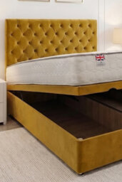 "Knight Sleep Ellis End Opening Ottoman Bed Mustard Plush 4Ft With Mattress & 24""headboard - Small Double" - thumbnail 2