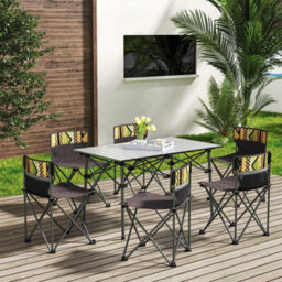 Living And Home 7 Piece Folding Portable  Outdoor Table And Chairs Set 1 Table And 6 Seaters With Carrying Bag - thumbnail 1