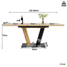 Abrihome Extendable Table 120-160 X 80 X 76 Cm, Kitchen Table, Suitable For Kitchen And Living Room, Tabletop With Wood Grain Finish - thumbnail 6