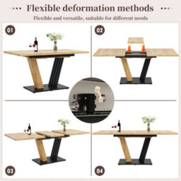 Abrihome Extendable Table 120-160 X 80 X 76 Cm, Kitchen Table, Suitable For Kitchen And Living Room, Tabletop With Wood Grain Finish - thumbnail 5