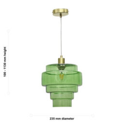 First Choice Lighting Set Of 2 Benson - 5 Tier Green & Satin Brass Ceiling Pendant Lights - thumbnail 6