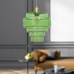 First Choice Lighting Set Of 2 Benson - 5 Tier Green & Satin Brass Ceiling Pendant Lights - thumbnail 4