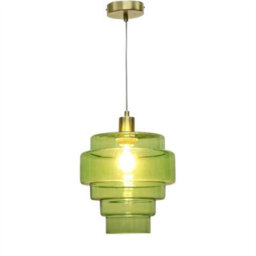 First Choice Lighting Set Of 2 Benson - 5 Tier Green & Satin Brass Ceiling Pendant Lights - thumbnail 3