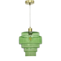 First Choice Lighting Set Of 2 Benson - 5 Tier Green & Satin Brass Ceiling Pendant Lights - thumbnail 2