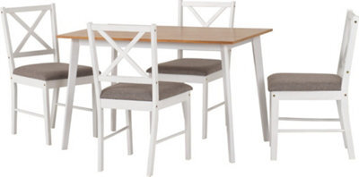 Seconique Balfour Dining Set Table And 4 Chairs In White And Oak Effect With Grey Fabric - image 1