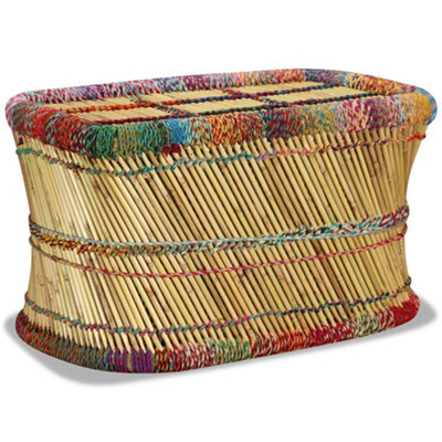 Berkfield Coffee Table Bamboo With Chindi Details Multicolour - image 1