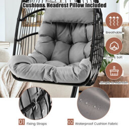 Costway Indoor Outdoor Hanging Chair Patio Swing Egg Chair W/ Stand & Cushion - thumbnail 5