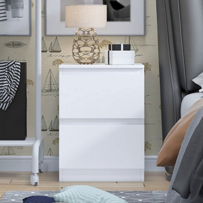 Fwstyle Carlton White 2 Drawer Bedside Table Chest (H) 55Cm (W) 40Cm (D) 40Cm - image 1