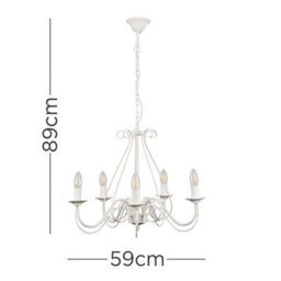 Valuelights Large Ivory White Vintage Style 5 Way Ceiling Light Chandelier - thumbnail 8