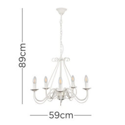 Valuelights Large Ivory White Vintage Style 5 Way Ceiling Light Chandelier - thumbnail 9