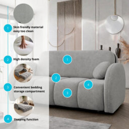 Viva Comfy Iv Light Grey Sofa Bed With Storage Compartment Particle Board Metal Legs Wooden Frame 172X103X85Cm - thumbnail 6