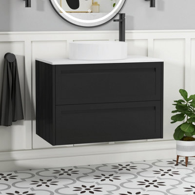 Royal Bathrooms Royal Bathroom Elmore 800mm Matt Nocturne Black Wall Mounted Countertop Bathroom Vanity Unit 2 Drawer With Art Basin - image 1