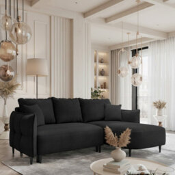 Sycylia Modern Corner Sofa Bed With Storage Wooden Frame Pine Slats Chipboard Hdf Freestanding 244X165Cm Black Right