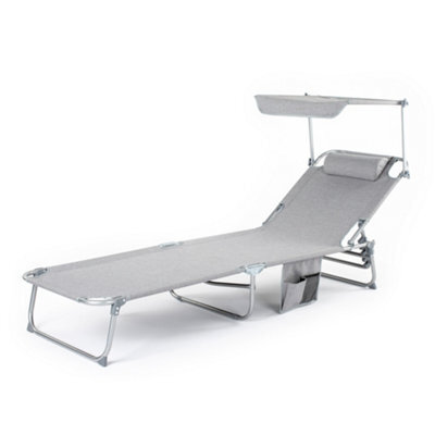 Livivo Folding Chair Sun Lounger With Canopy Sunshade, Grey - image 1