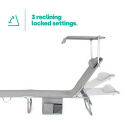 Livivo Folding Chair Sun Lounger With Canopy Sunshade, Grey - thumbnail 3
