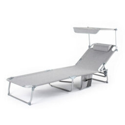 Livivo Folding Chair Sun Lounger With Canopy Sunshade, Grey