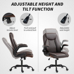 Homcom Pu Leather Office Desk Chair With Thick Cushion, Brown - thumbnail 6